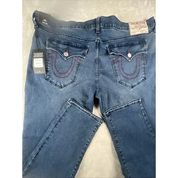 True Religion World Tour Jean Men 42x32 Geno Big Flap Relaxed Denim Red ‎ Stich