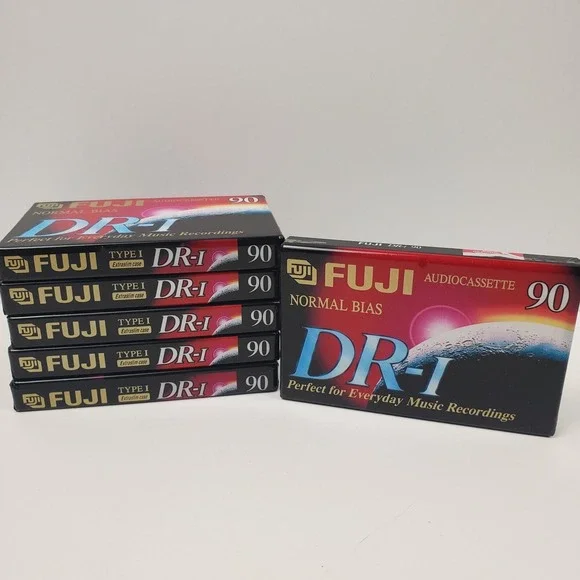 FUJI DR-I 90 Minute Blank Audio Cassette 6 Tapes With Extraslim Cases Lot Bundle