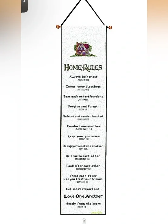 Home Rules Beige Wall Banner