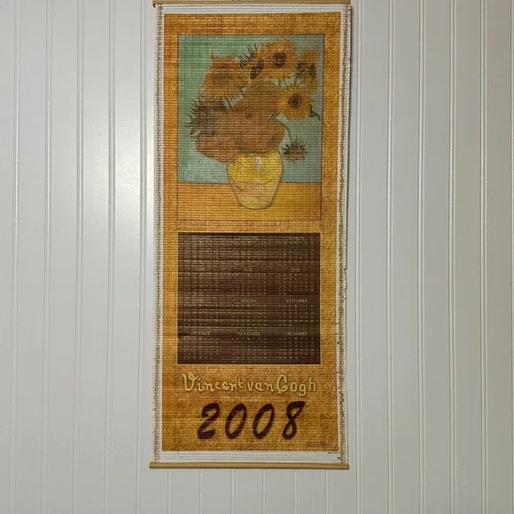 Vincent van Gogh Bamboo Wall Scroll Calendar Set 2007 2008 Sunflowers Irises Art