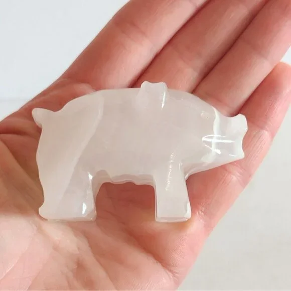 Vintage Handcarved White Onyx Stone Pig Figurine Sculpture Small
