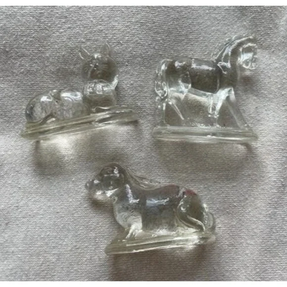 Vintage 3 Solid Glass Figures Horse, Bunny, Cat