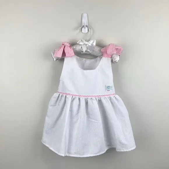 Vintage Healthtex White Seersucker Sailor Bow Dress 12 Months USA