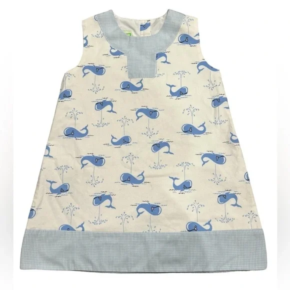 Little Threads Brand Sleeveless Dress with Whale/Check Pattern in size 4. EUC