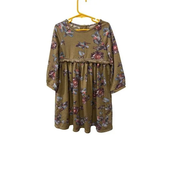 Pastourelle By Pippa & Julie Girls Floral Olive Long Sleeve Dress Size 6