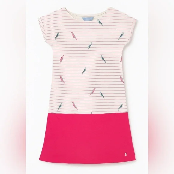 Joules Parrot Print Striped Pocket Dress