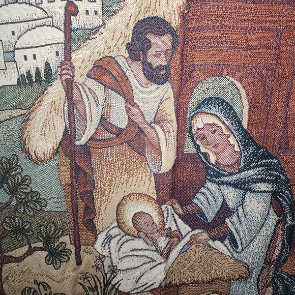 Nativity‎ Baby Jesus in Manger Christmas Woven Tapestry Throw Blanket 55