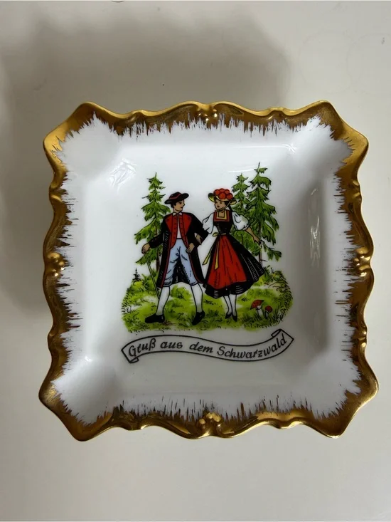 Vtg German Kleiber Ashtray Trinket Dish Gold Trim Schwarzwald Bavaria Forest