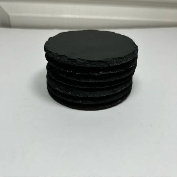 4 Inch Black Stone/Slate Coasters round Drink Coasters Set Of 7