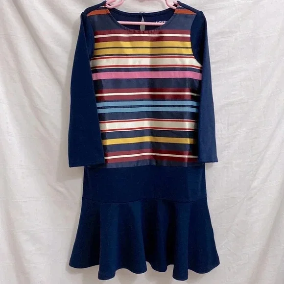 Lands’ End Long Sleeve Drop Waist Striped Ribbon Front