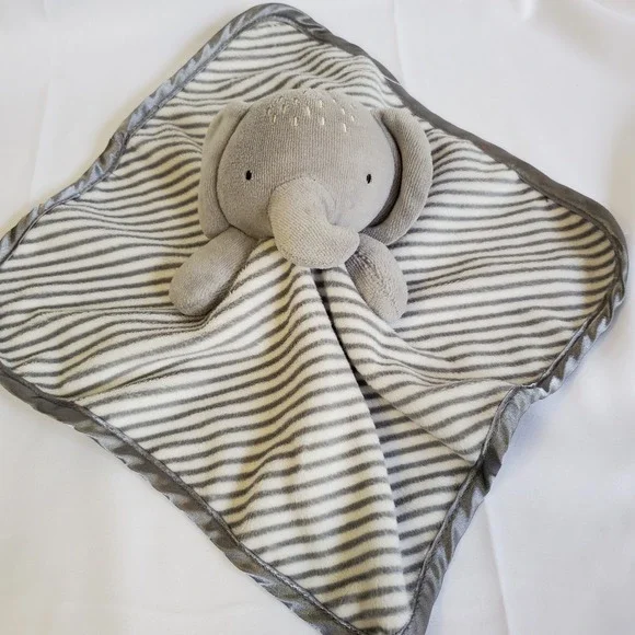 Wonder Nation Baby Elephant‎ Lovey Gray Stripes w Satin Plush Security Blanket