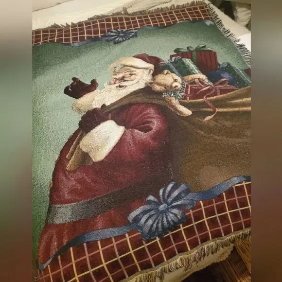 Mohawk tapestry santa with sack throw blanker usa made