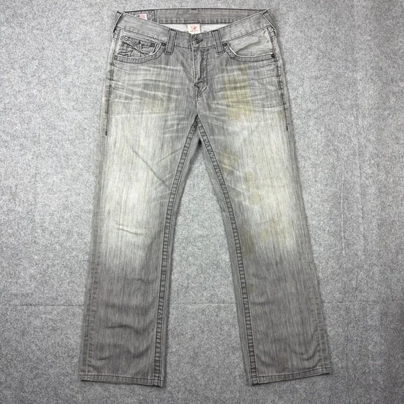 VTG True Religion Jeans Mens 34x32 Gray Ricky Straight Leg Denim Streetwear USA