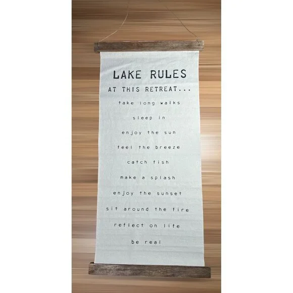 Lake Rules Vintage Wooden Hanging Canvas Wall Art Inspirational Decor Cabin
