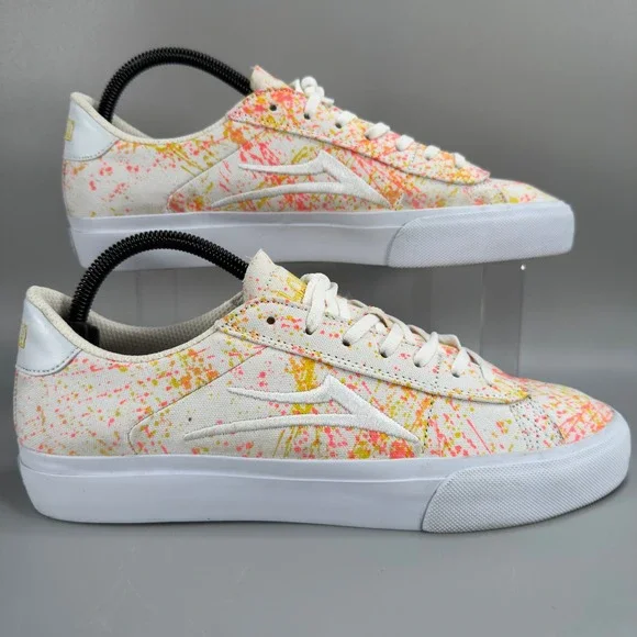 Lakai Newport Porous Walker Mens 9 Skateboard Shoes White Splatter Paint Sneaker