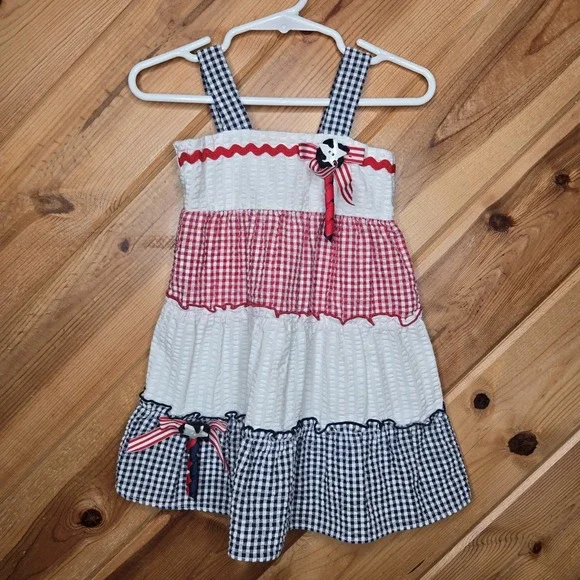 GoodLad Seersucker Gingham Tiered Patriotic Girls Dress 18 Months 4th of July