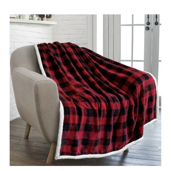 Plaid Buffalo Checker Christmas‎ Throw Blanket Soft Sherpa Fleece for Sofa Couch