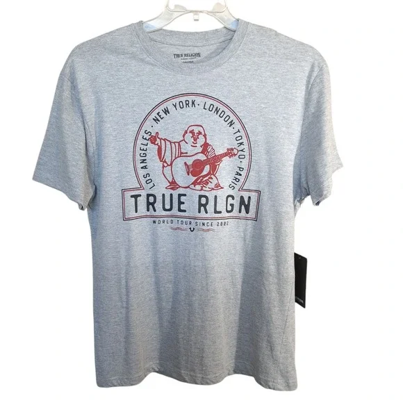 True Religion Men's Graphic T-Shirt Logo Size L Gray Short Sleeve‎ Loungewear