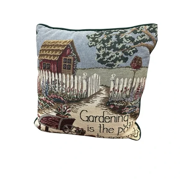 Vintage Tapestry Front Throw‎ Pillow Gardening Is The Path to Serenity