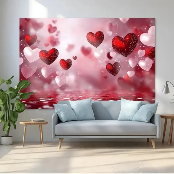 New Red & Pink Balloon Love Heart Backdrop/Tapestry V2