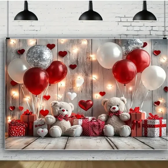 New Balloon Teddy Love Heart Backdrop/Tapestry V8