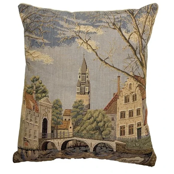 Vtg‎ Brugge Tapestry Pillow Finished Crewel Embroidery 1970s 15