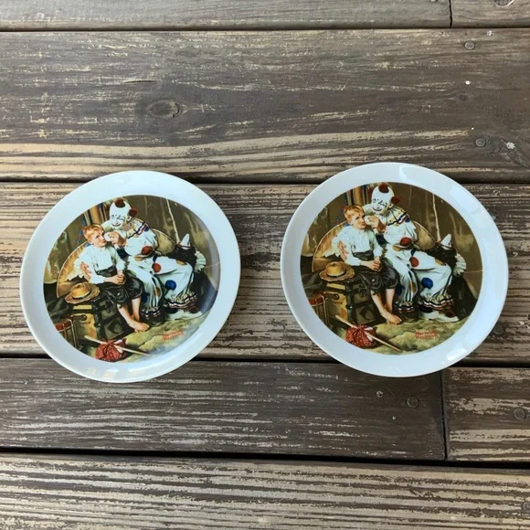 Vintage Norman Rockwell 2 Runaway Circus Clown mini decorative plates