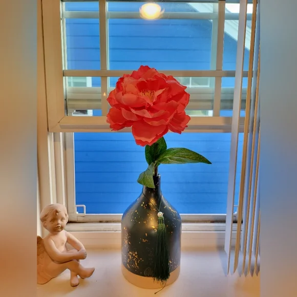 Blue Gold Vase With Red Flower (Artificial)