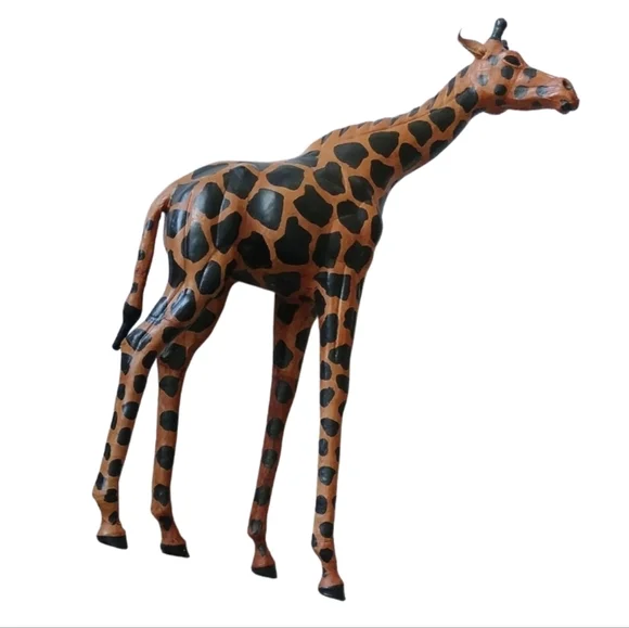 Vintage Leather Wrapped Giraffe Statue Office Decor 17.5