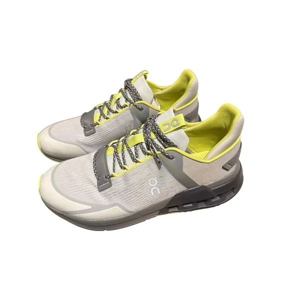 On Cloudnova Flux Mens 9 Glacier Zest Grey Lime Running Shoes 3MD10261099 New
