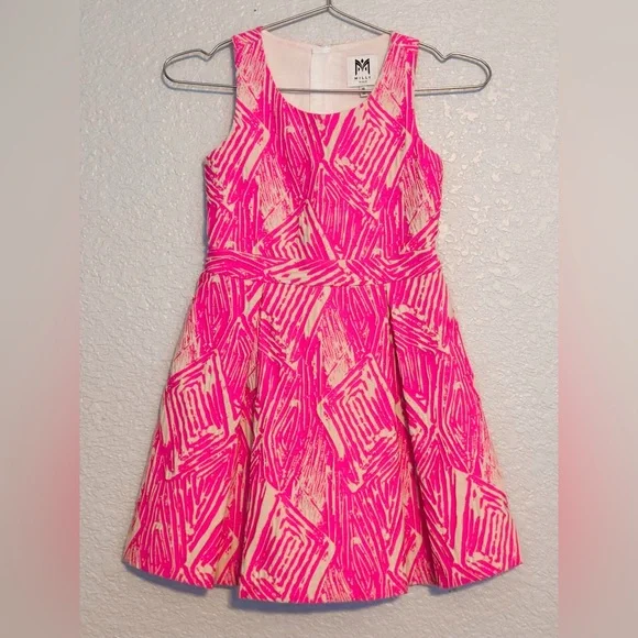 Milly Minis Vibrant Pink Geometric Kids Dress