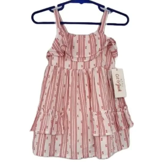 Cat & Jack Baby Girl Outfit 12 Month Pink Striped 2 Piece Dress Diaper Cover Set