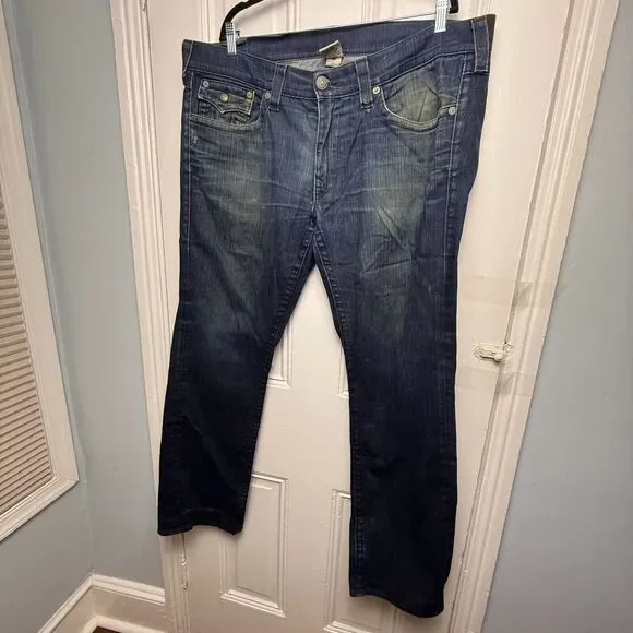 True Religion Jeans Mens 44x35 Ricky Blue Denim Made in USA Y2K *Flawed VTG