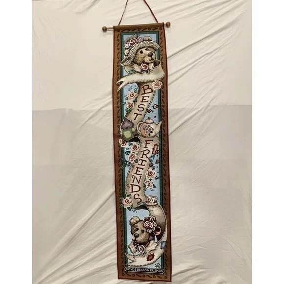 Boyds Bears Best Friends Afternoon Tea Tapestry Wall Hanging Bell Pull 7.5