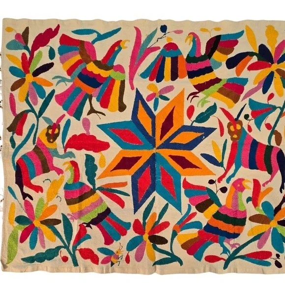 Vintage Otomi Tenango Embroidery Mexican Fold Art Textile Wall Hanging‎ 34