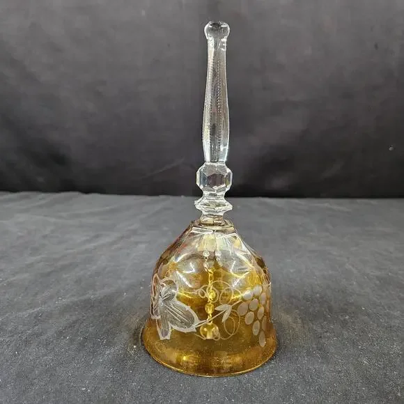 Vintage Czech Bleikristall Floral Crystal Bell Yellow Cut Amber Grapes‎