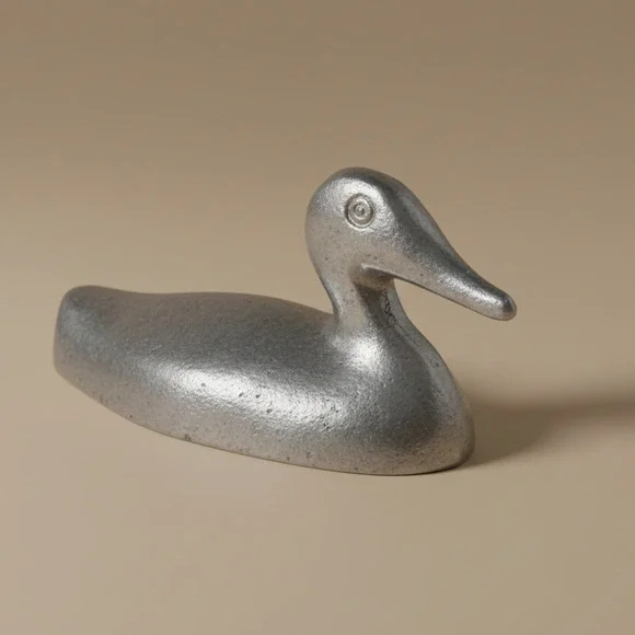 Mini Mid Century Aluminum Duck | 1960s Modernist Silver Sculpture
