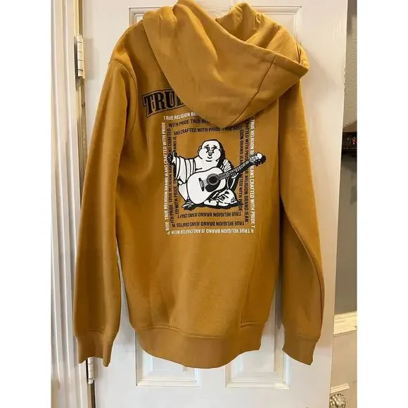 True Religion Full Zip Hoodie Jacket Men Medium Gold Luxury Streetwear Y2K 2000s
