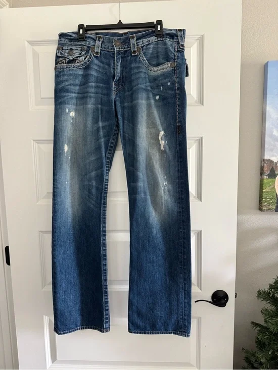 Men's True Religion Distressed Blue Denim Jeans, 34x34