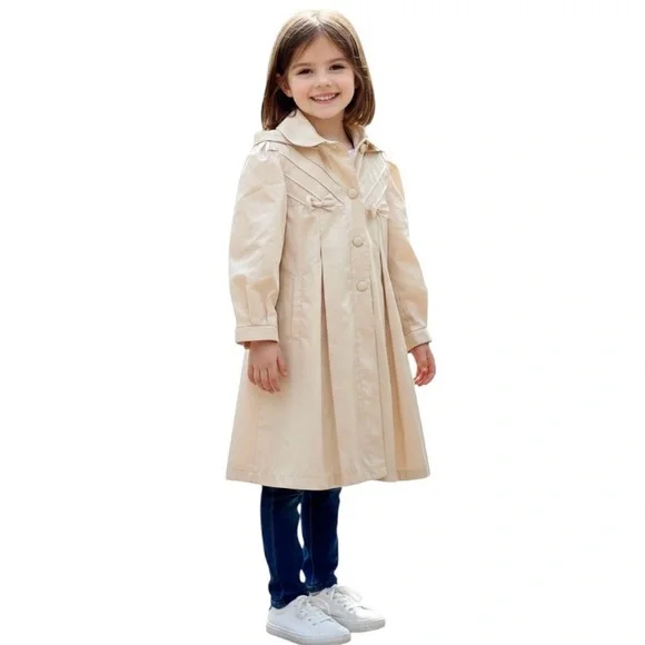 Vintage Rothschild Spring Rain Dress Coat Yellow Oyster Pleats Bow 8 Detach Hood