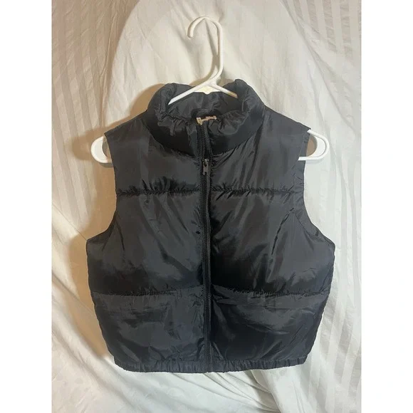 Self Esteem Kids Black Puffer Vest Sleeveless Quilted Zip Up Mock Neck Large