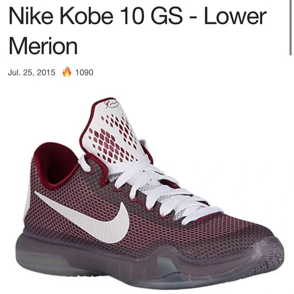 nike kobe x 10 lower merion team red/white size 6.5