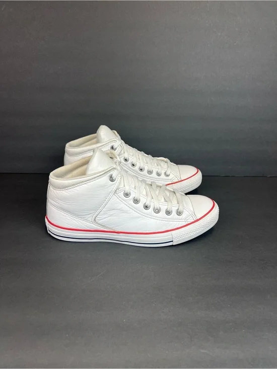 Converse White High-Top Sneakers with Red Heel Stripe Men’s Size 8.5