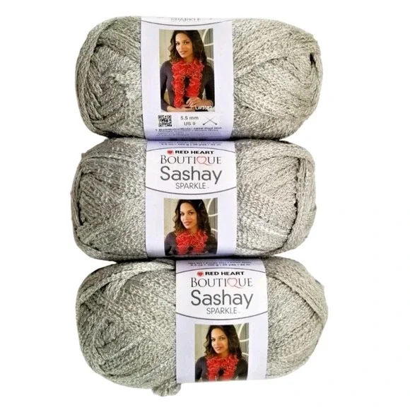 3 Red Heart Boutique Sashay Sparkle Yarn Bundle, Silver,‎ Knitting Crochet Craft