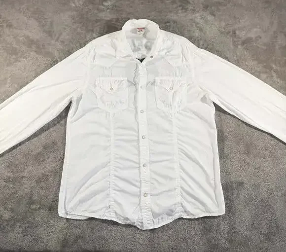 True Religion Western Snap Button Shirt White Skull Graphic XXXL