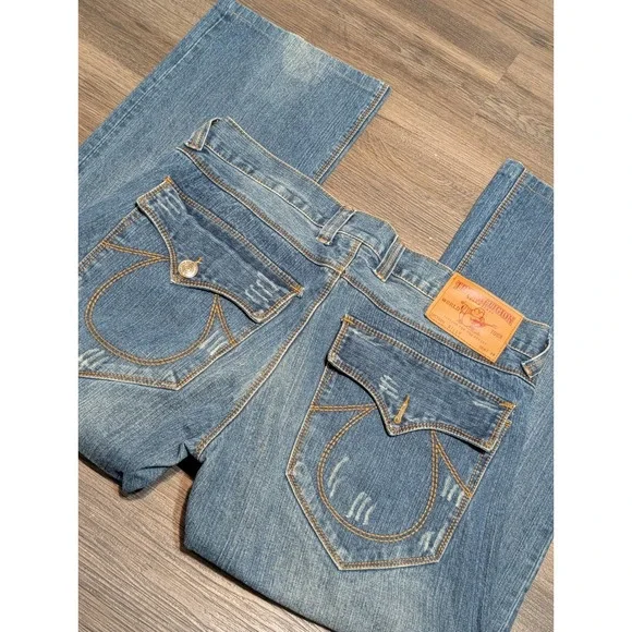 True Religion Billy Bootcut Jeans Mens 38 Medium Wash Made in USA Flap Pockets