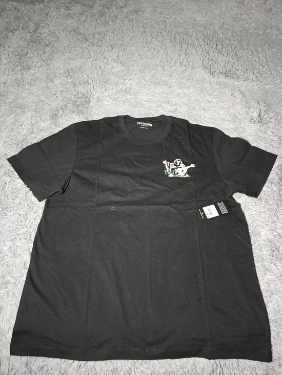 True Religion Men's World Tour Logo Black Crew Neck T-shirt XXL