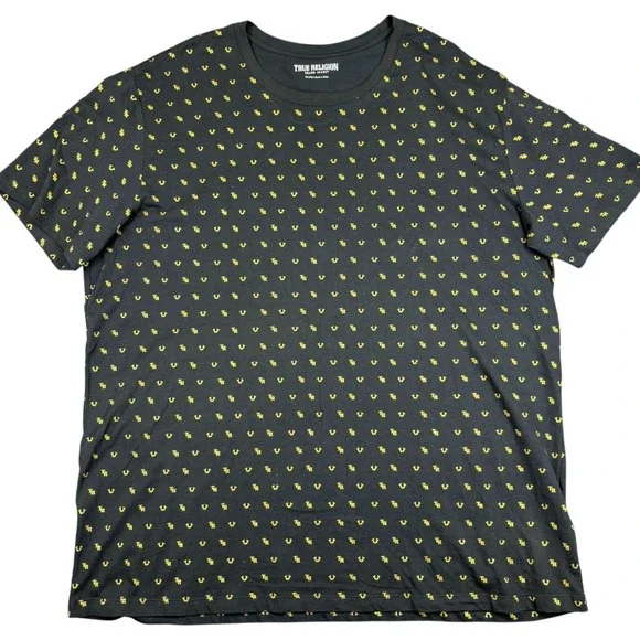 True Religion Short Sleeve Tee T-Shirt Mens 3XL Black All Over Logo Monogram