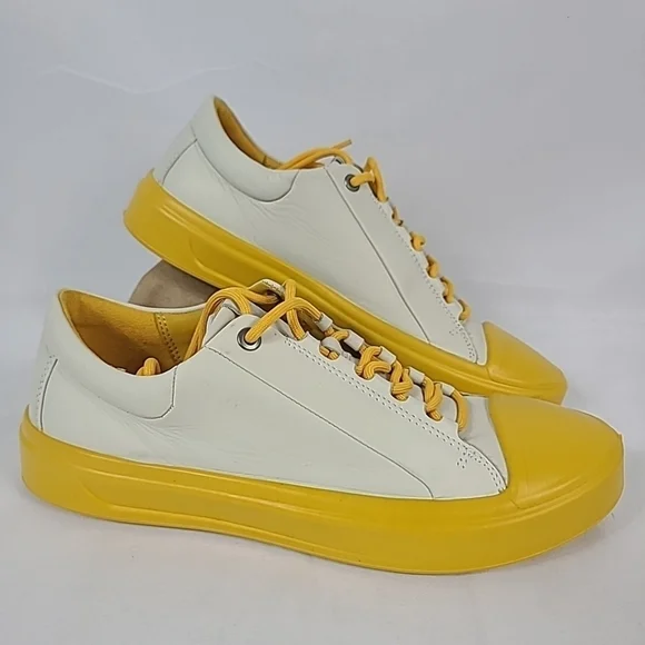 NEW ECCO FLEXURE T CAP MEN'S WHITE YELLOW LEATHER SHOES GOLF SZ 8, 39