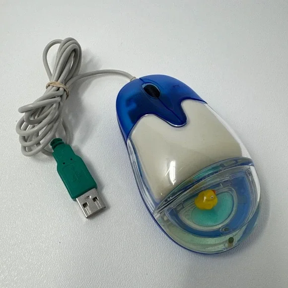 Vintage Aqua Mouse Y2K Blue Liquid Floating Rubber Duck USB Wired Optical Mouse